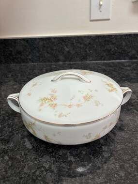 Antique O & E.G. Royal Austria Pink Floral Round Covered Vegetable Tureen